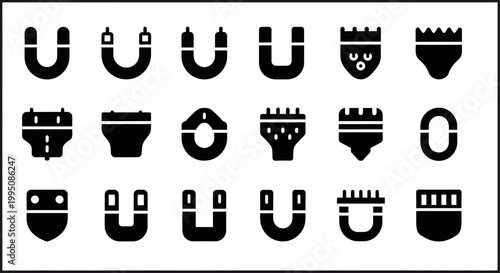 Black medieval crest icons, shield emblems, coat of arms symbols, 20 vector heraldry elements