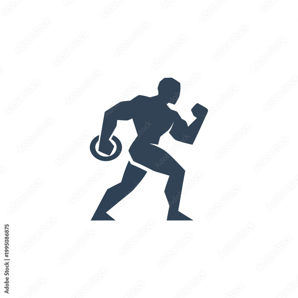 Fototapeta premium Strong Man Silhouette Icon, Fitness and Strength Symbol