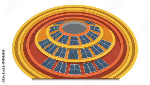 Circular solar panel array in a stepped, concentric structure