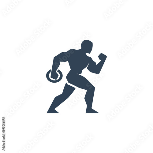 Strong Man Silhouette Icon, Fitness and Strength Symbol
