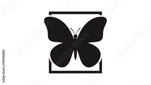 Black silhouette of a butterfly in a rectangular frame