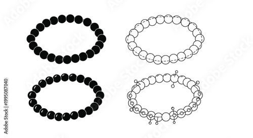 Bracelets set displays various circular jewelry designs in both solid black and outlined styles perfect for fashion catalogs or accessories store marketing materials today.