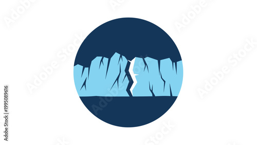Blue circle with a stylized iceberg splitting apart