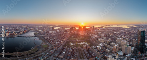 Schilderij op canvas Boston skyline sunrise panoramic aerial view
