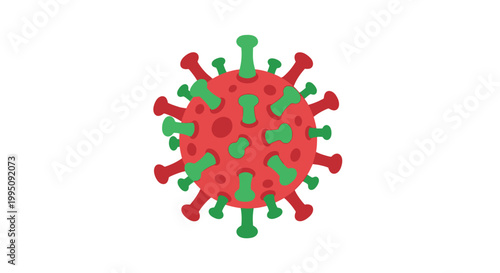 Abstract Coronavirus Icon - Red and Green Virus Particle Illustration