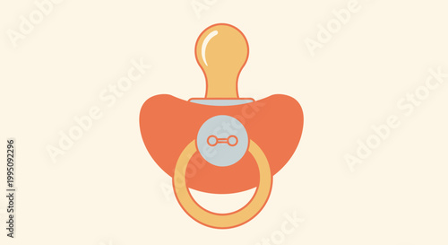 Orange pacifier for baby, child care item, isolated on cream background