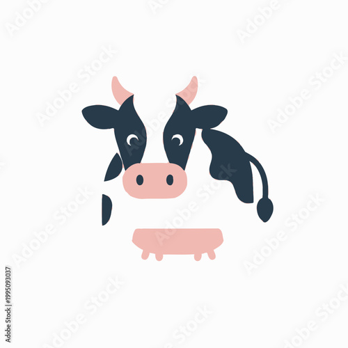 Cute Cow Face Illustration - Farm Animal, Dairy, Organic Food Concept