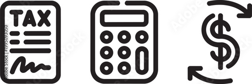 Tax form icon calculator icon and dollar sign with arrows icon set with money exchange and payment