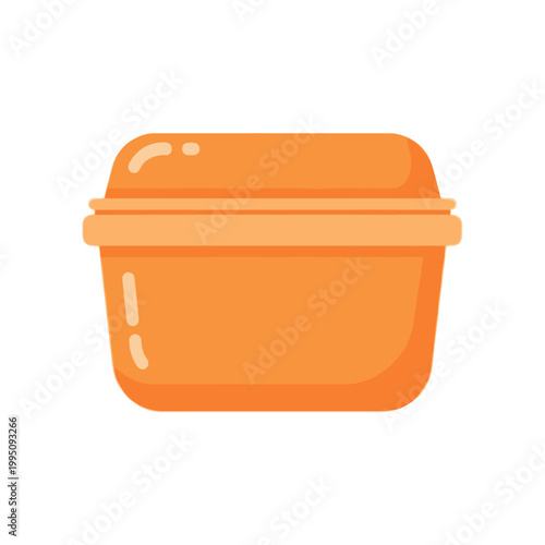 Orange food container with lid, isolated on white background, flat design