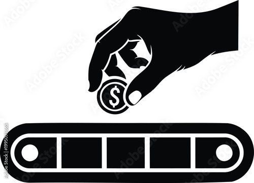 Hand putting dollar coin into slot vector illustration for payment and savings collection.