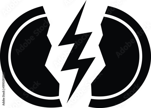 Vector illustration of broken coin with lightning bolt symbolizing financial risk.