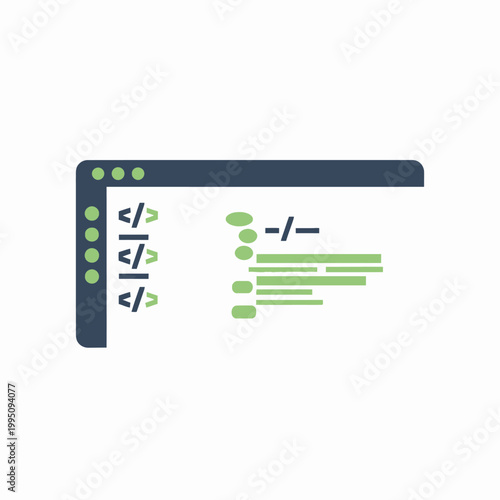 Coding and programming concept: web browser displaying code snippets and symbols