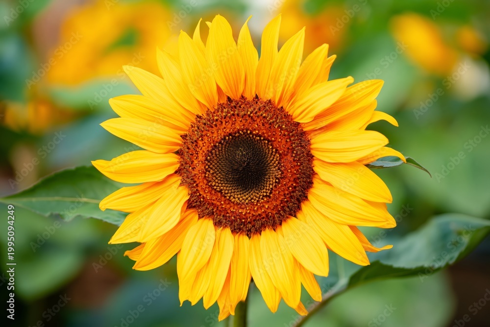 Obraz premium Bright Sunflower Blooms in a Garden During the Summer Season Near Various Green Leaves