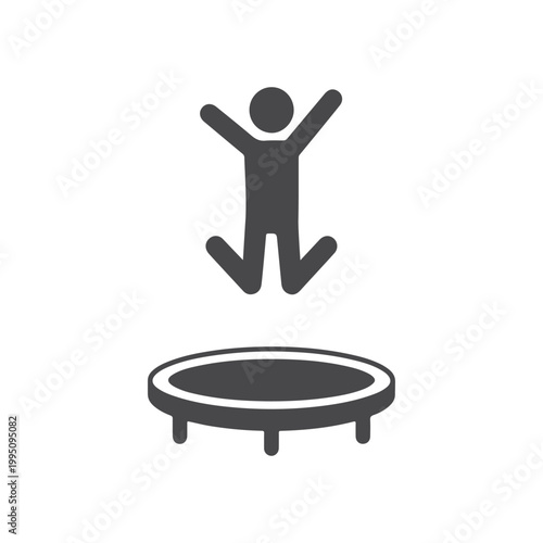 Minimalist Person Jumping on Trampoline Icon – Human Activity Silhouette for Fitness, Recreation, Fun Exercise Concept Symbol Design.