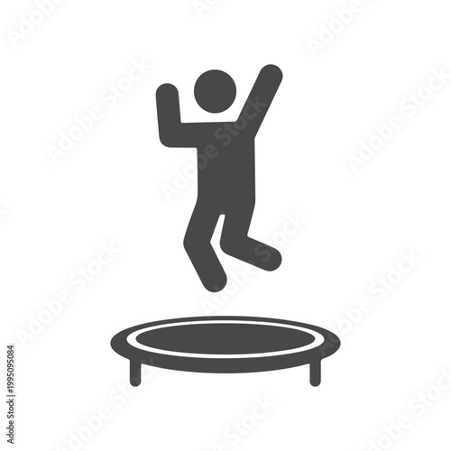 Minimalist Person Jumping on Trampoline Icon – Human Activity Silhouette for Fitness, Recreation, Fun Exercise Concept Symbol Design.