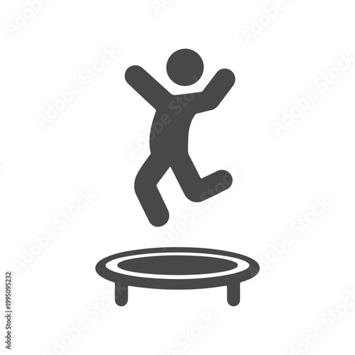 Minimalist Person Jumping on Trampoline Icon – Human Activity Silhouette for Fitness, Recreation, Fun Exercise Concept Symbol Design.