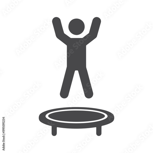 Minimalist Person Jumping on Trampoline Icon – Human Activity Silhouette for Fitness, Recreation, Fun Exercise Concept Symbol Design.