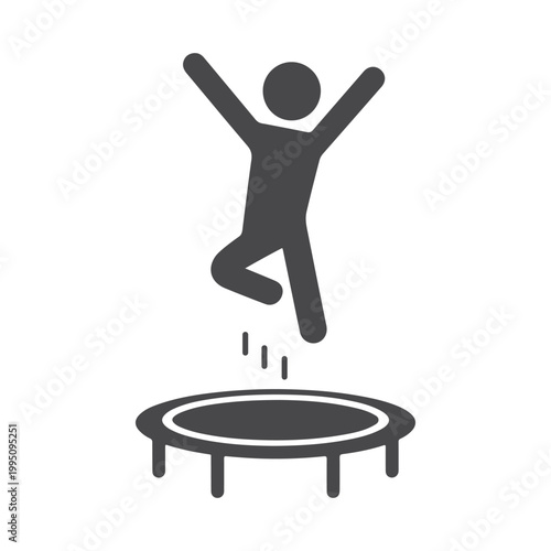 Minimalist Person Jumping on Trampoline Icon – Human Activity Silhouette for Fitness, Recreation, Fun Exercise Concept Symbol Design.