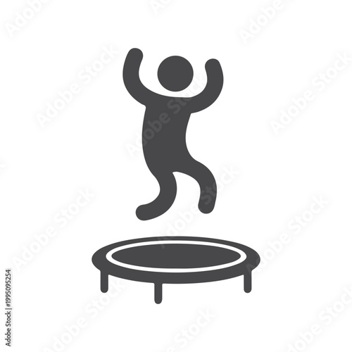 Minimalist Person Jumping on Trampoline Icon – Human Activity Silhouette for Fitness, Recreation, Fun Exercise Concept Symbol Design.