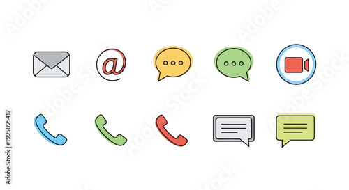 Foto Communication Icons: Email, Chat, Video Call, Phone, Message Symbols