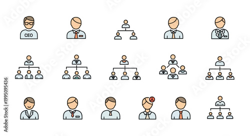 Organization Chart Icons: Hierarchy, Business Structure, Team Management, Leadership