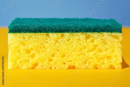 Sponge on a Bright Surface With Blue and Yellow Colors