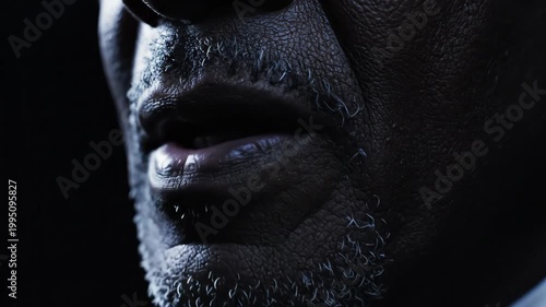 Close up of an elderly black man speaking seriously