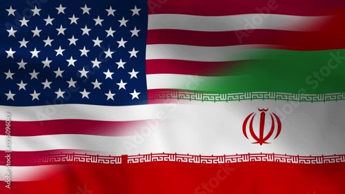 USA and Iran Flag Waving Animation Alpha Channel Transparent Background 4K Loop