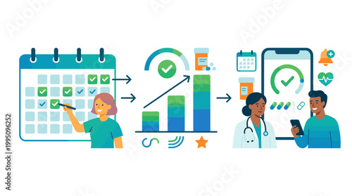 Health tracking and progress visualization using calendar and charts  