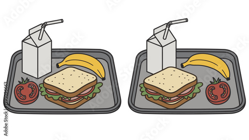 Lunch Trays with Sandwich Juice and Fruit food juice box