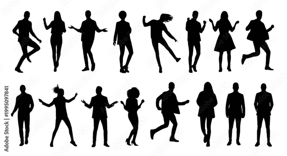 Fototapeta premium Collection of black silhouettes of people in various poses