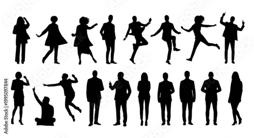 Collection of black human silhouettes in various poses