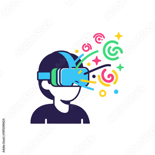 Person wearing VR headset experiencing virtual reality and augmented reality.
