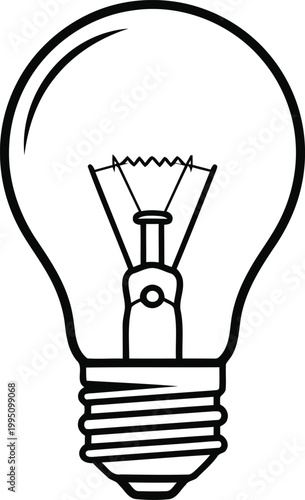 Black and white of a lightbulb symbol with glowing filament idea