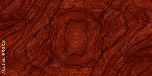 Rich reddish brown burl wood texture background with intricate swirling natural grain patterns and organic marbling. complex, wavy grain structures and dark organic lines, luxury aesthetic design