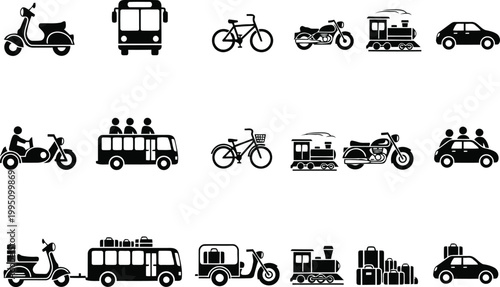 Black and white of bicycles, tricycles, and delivery trucks cargo bike de