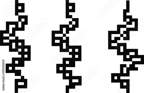 Black and white of three vertical zigzag lines black lines white background desi