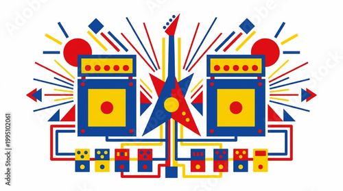 Abstract rock music concept with guitar and amplifier equipment