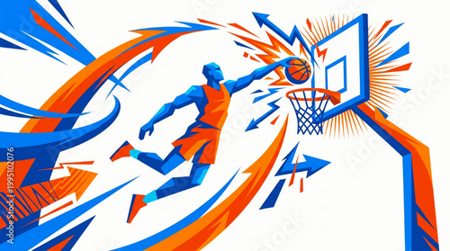 Dynamic basketball player slam dunk motion illustration