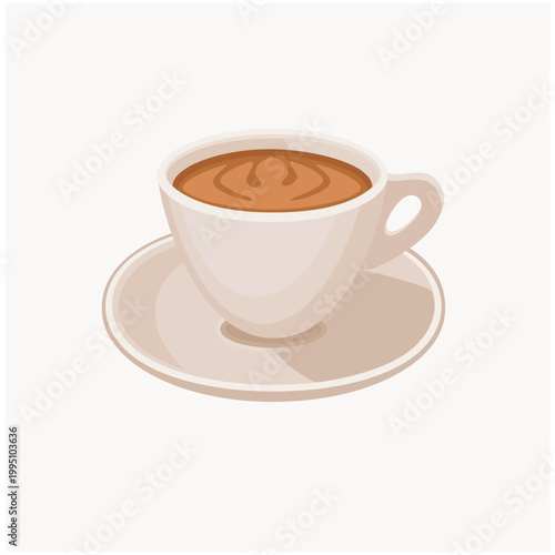 Hot cappuccino coffee with milk foam and  art in ceramic cup