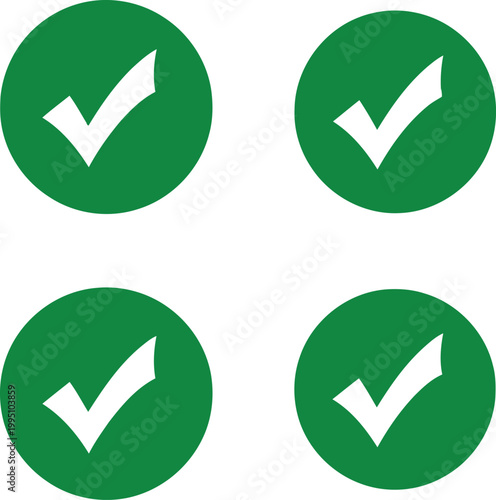 Green checkmark on white background, in square layout, symbol approval success d