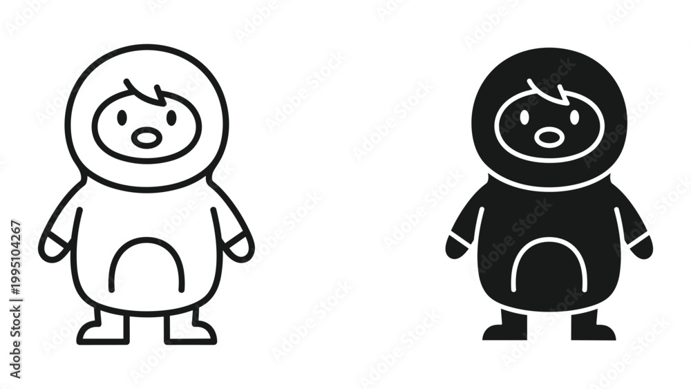 Naklejka premium Vector illustration of two cartoon characters in black and white