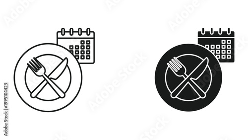 Tableau sur toile Black and white icons of no eating signs with calendar