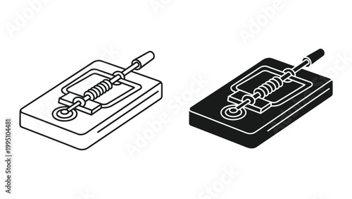 Two mouse traps in black and white on white background