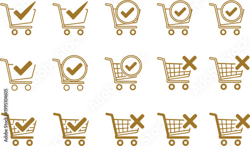 Of checkmarks and crosses in green, orange, and red on white background, d