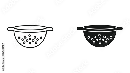 Vector illustration of two black and white colander icons in line style isolated on white background
