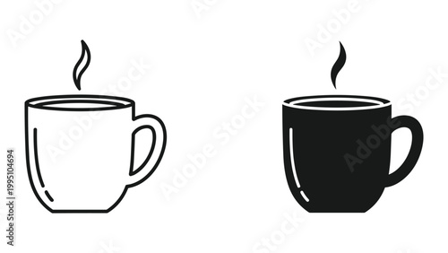 Vector illustration of two steaming coffee cups in black and white