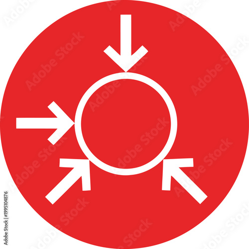 Red circular with white arrows and concentric rings, style red circle des