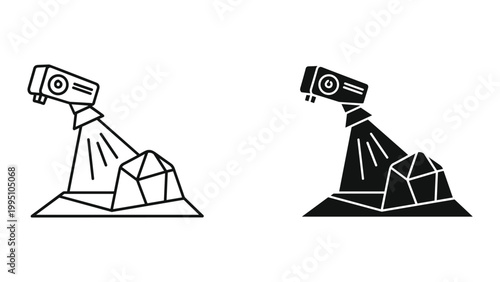 Security camera on a pile of diamonds in black and white line art style