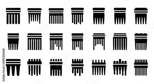 20 black comb icons, vector comb set, hair care tools, grooming accessories, beauty elements